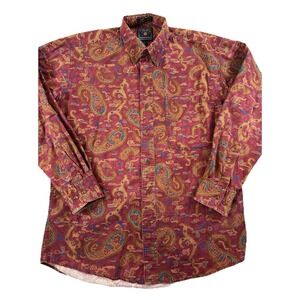 Vtg 90s Chaps Ralph Lauren Paisley Shirt Men Med Maroon/Red Streetwear Button Up